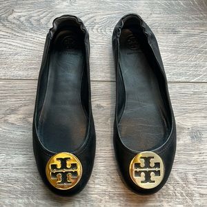 Tory Burch Black/Gold Flats Women’s 10
